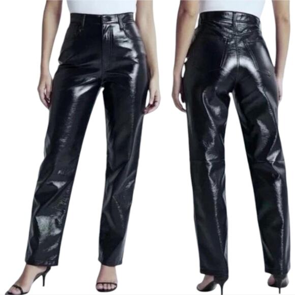 Abercrombie‎ & Fitch Patent Leather 90s Straight Curve Love Pants 34 18 Navy NEW - Picture 1 of 16